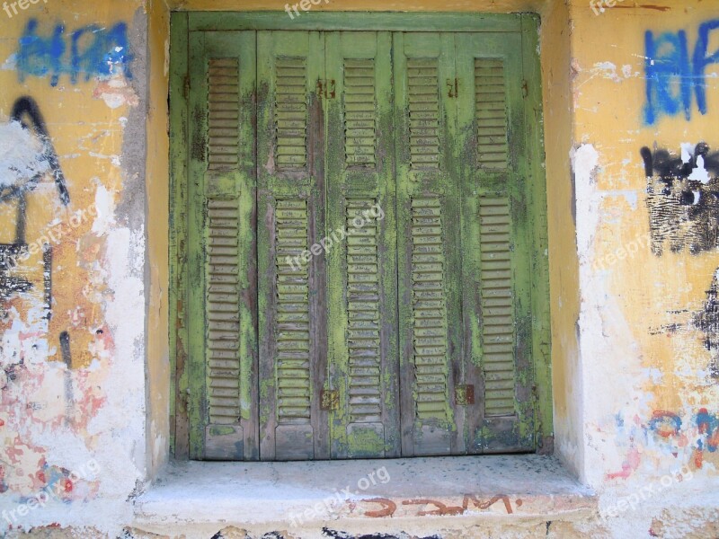 Window Shutters Wooden Old Flaking Paint