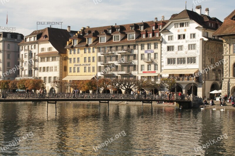 Switzerland Lucerne Bridge Lake Free Photos