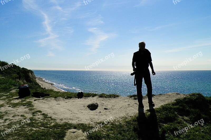 Baltic Sea Coast Backlighting Human Man