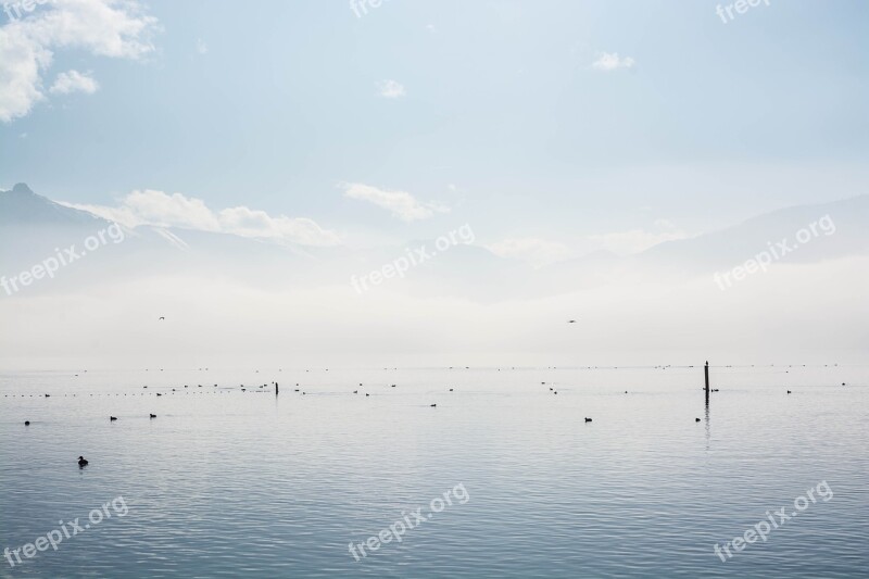 Lake Clouds Fog Water Wave