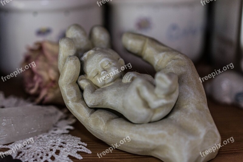 Hand Baby Sculpture Stone Deco