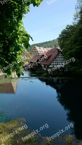 Blautopf Water Blaubeuren Mirroring Trees