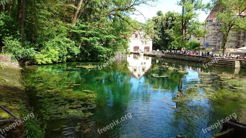 Blautopf Water Mirroring Trees Blaubeuren