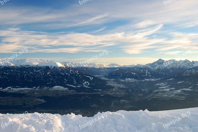 Innsbruck Mountains Snow Distant View Sunset