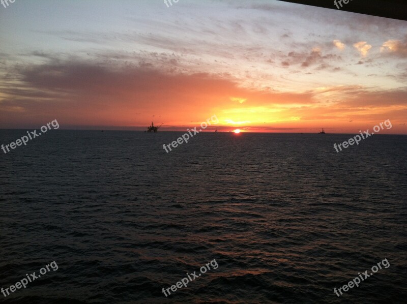 Oil Platform Sunset Vacation Holidays Cruise Ship