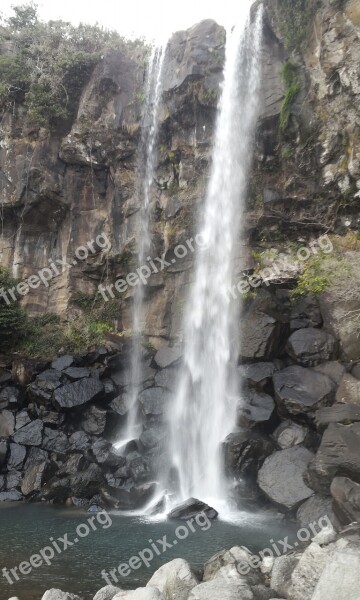 Jeju Island Waterfall Nature Free Photos