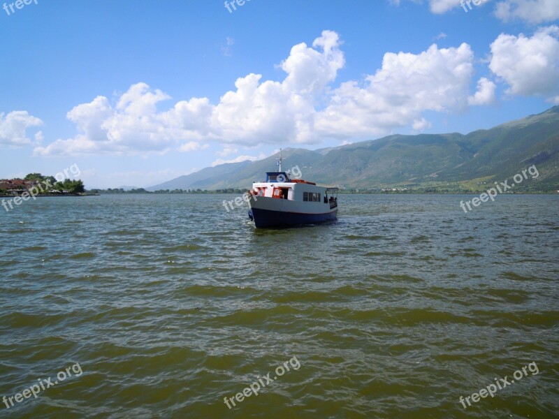 Pamvotis Lake Lake Boat Clouds Ioannina