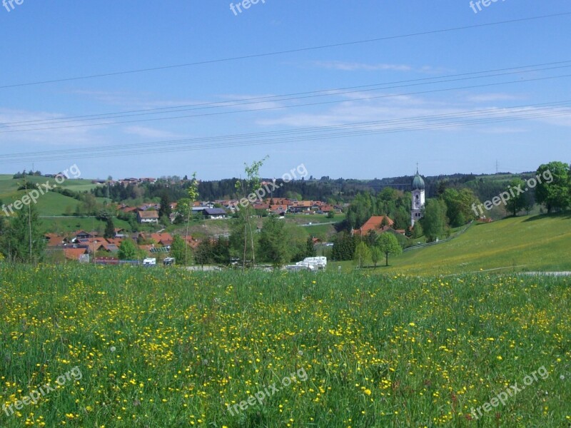 Nesselwang Flower Meadow Allgäu Steeple Sky