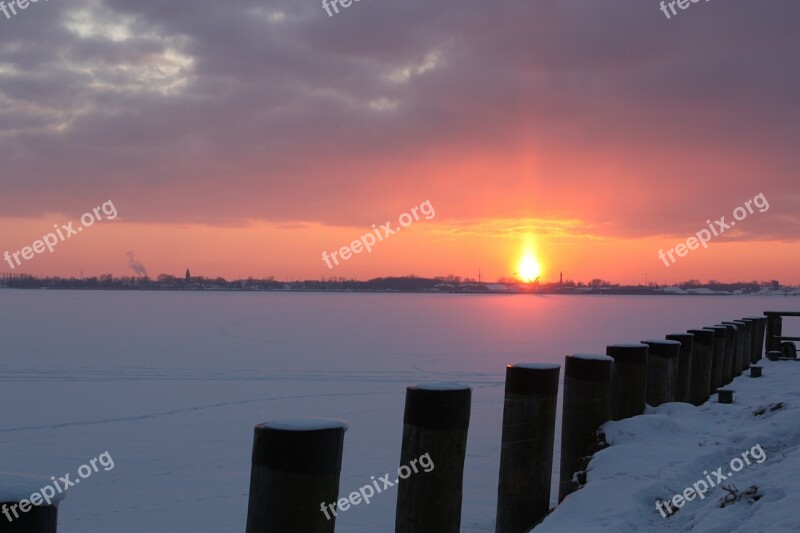 Greifswalder Bodden Sunset Abendstimmung Ice Winter