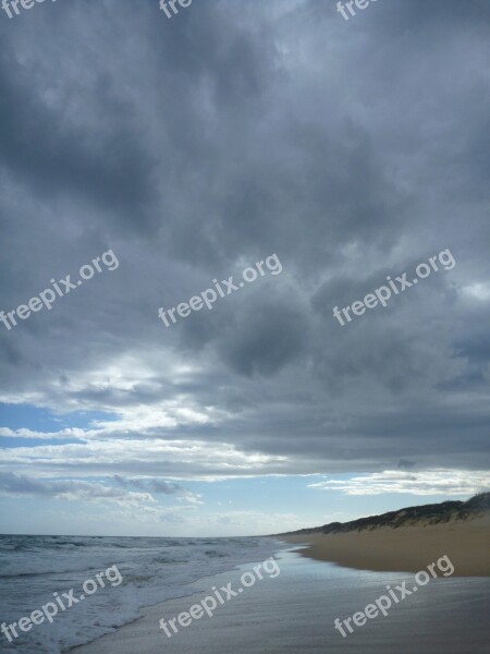 Beach Clouds Low Water Wave On Beach Australia