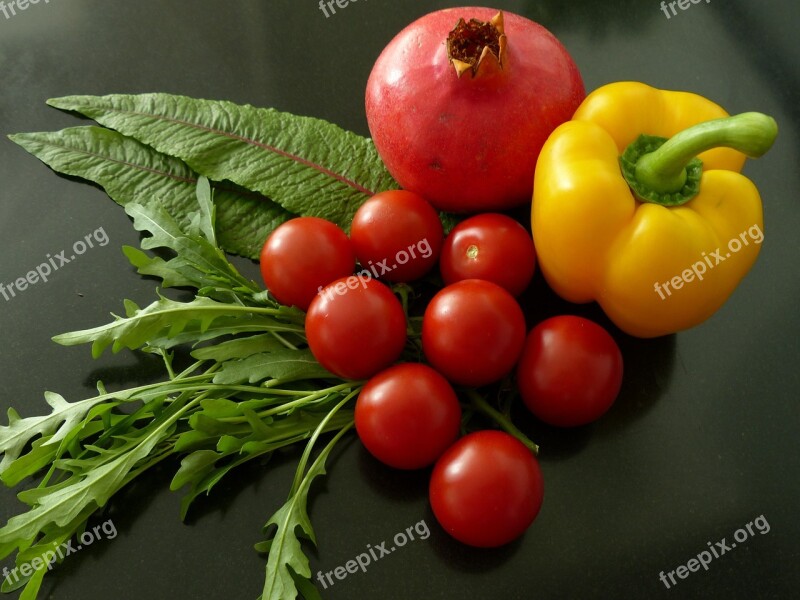 Still Life Paprika Tomato Pomegranate Lettuce