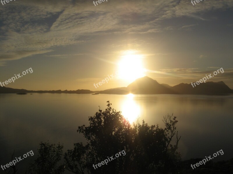 Midnight Sun Sunrise Sunset Water Norway