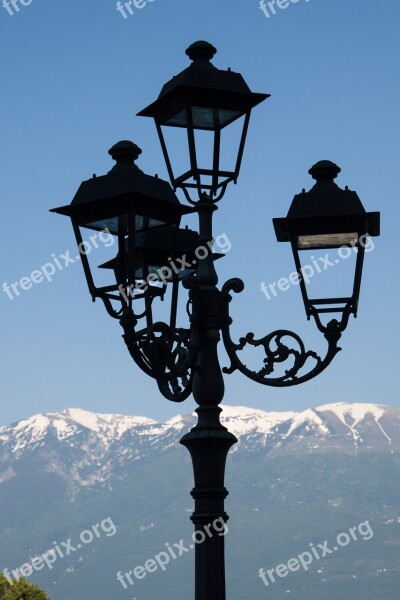 Lantern Street Lamp Mountains Snow Sky