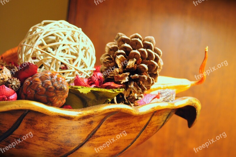 Decoration Wood Brown Cones Bowl