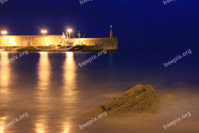 Port Night Blue Yellow Beach