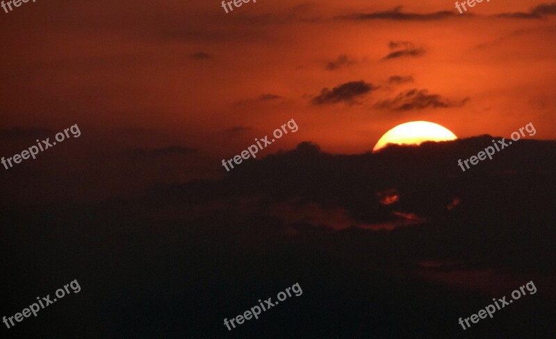 Sunset Setting Sun Sky Clouds India