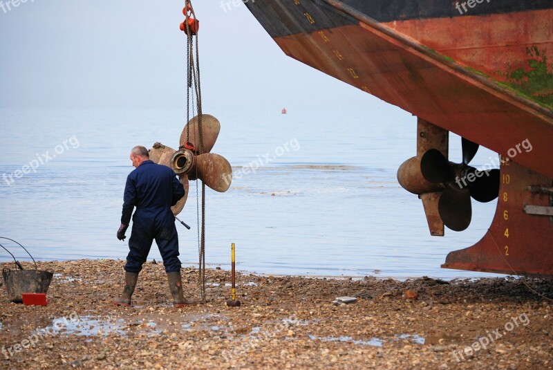 Work Sea Ship Beached Propeller