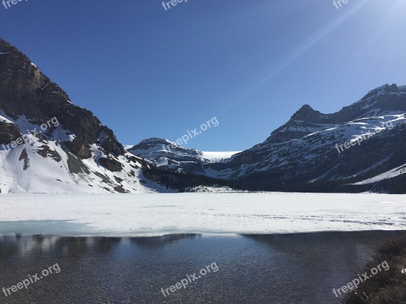 Bow Lake Frozen Lake Banff Free Photos