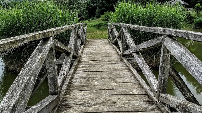 Bridge Wooden Old Railing Scenic