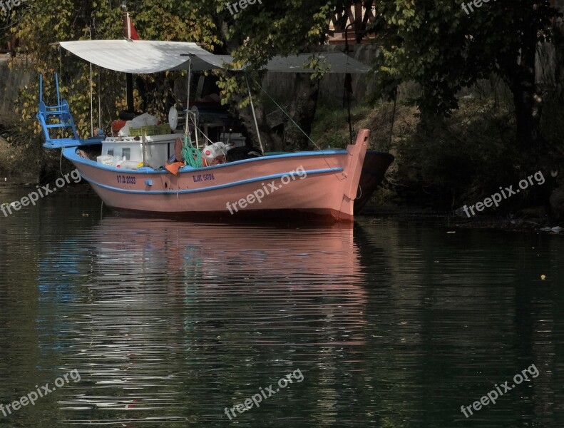 Boat Reflection Pink Water Landscape