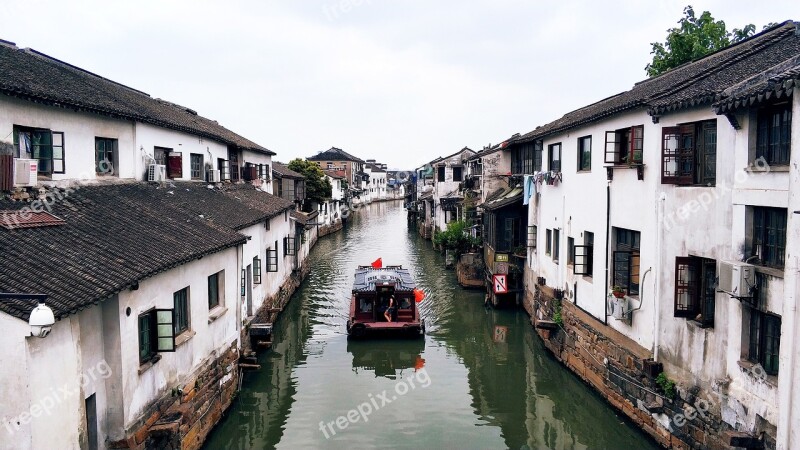 Ancient Town Small River Boat Free Photos