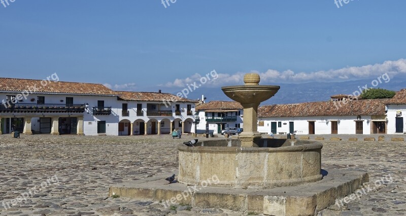 Colombia Villa De Leyva Plaza Mayor Houses Fountain