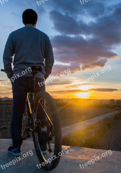 Sunset Bike Bicycle Silhouette People