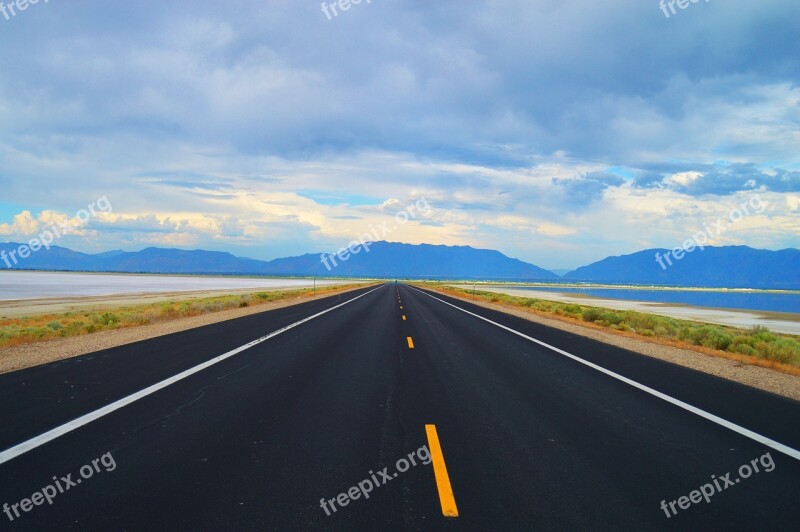 Salt Lake Antelope Island State Park Road Mountains Landscape