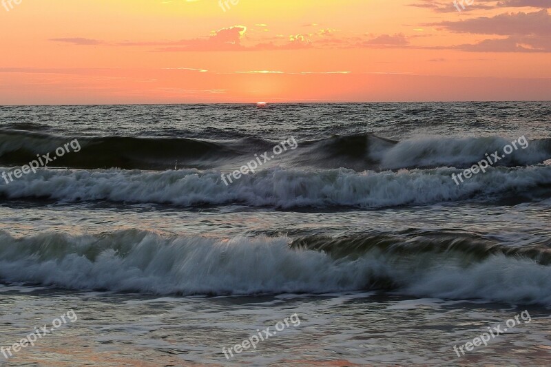 Sunset Sea The Waves Landscape Free Photos