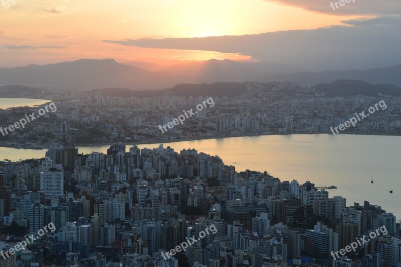 Sunset Brazil City Landscape Buildings