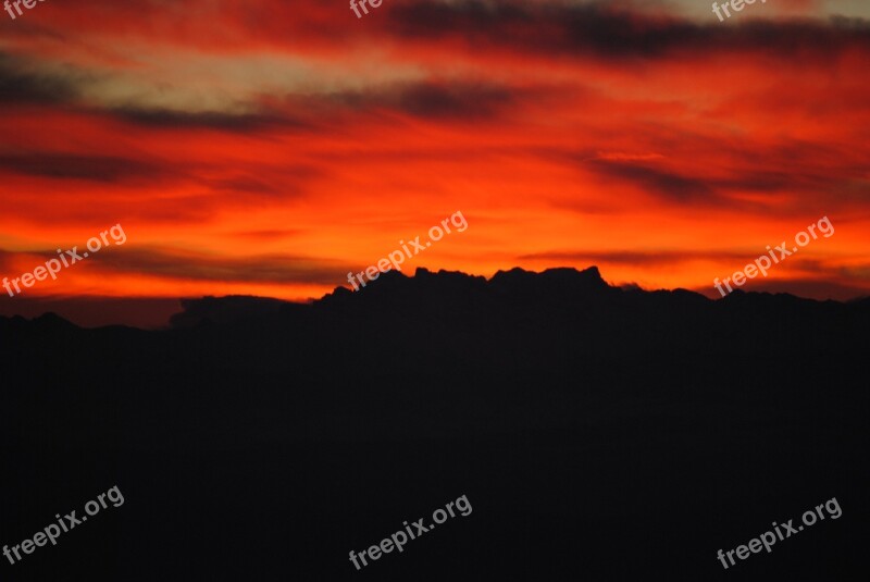 Mountain Ranges Mountains Alps Sunrise Fire