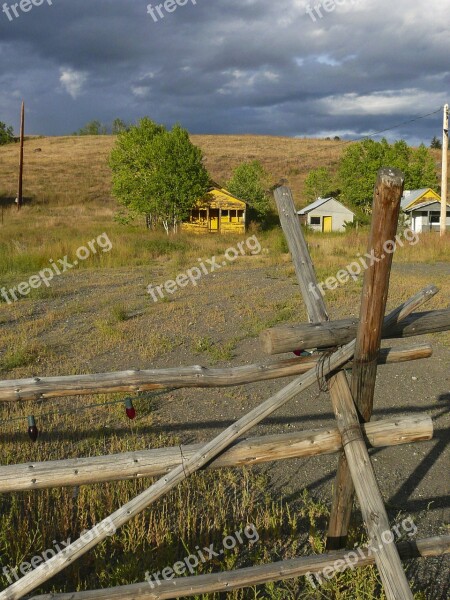 Yellow Wooden Shed Building Thunderstorm Dark Clouds