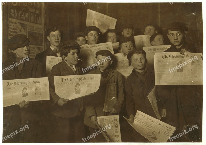 Child Labor Boys Group Newspaper Press