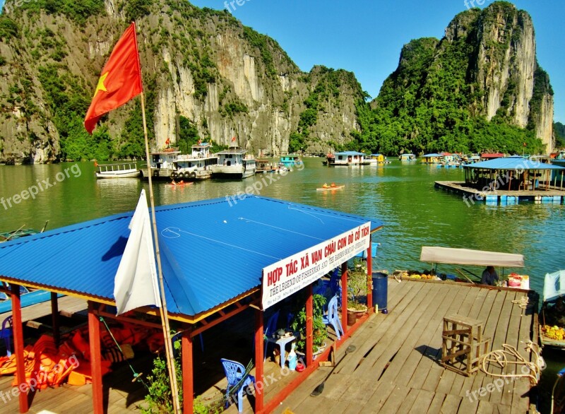 Halong Bay Vietnam Water Mountains Boats