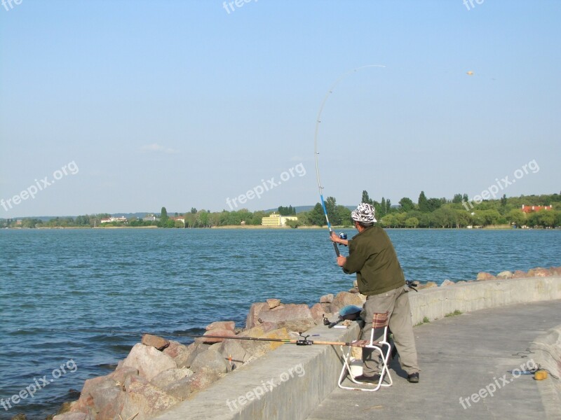 Angler Fishing Rods Water Part Lake Balaton