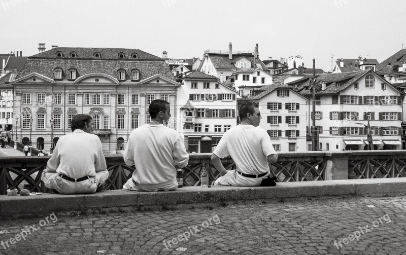 Men Sitting Waiting Wall Urban