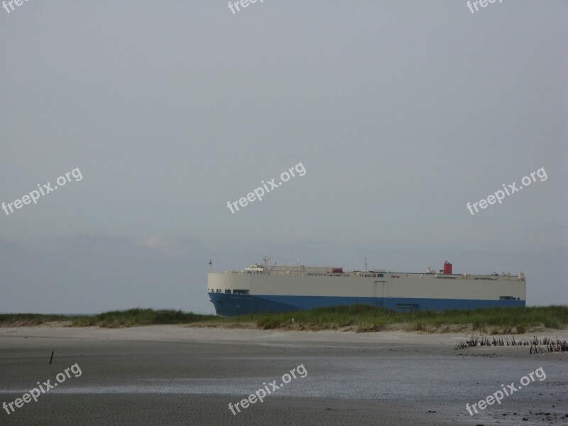 Freighter Ship Borkum North Sea Island