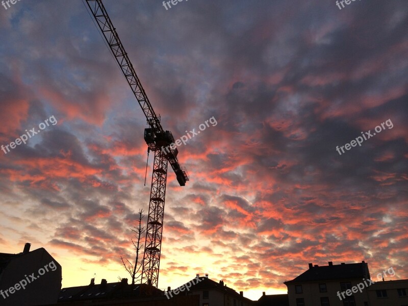 Sky Cloud Crane City Architecture Crane Backlighting