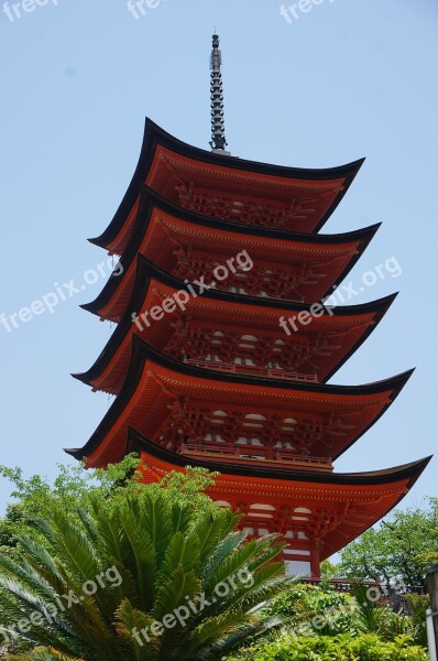 Japan Hiroshima Miyajima Five Story Pagoda Tower