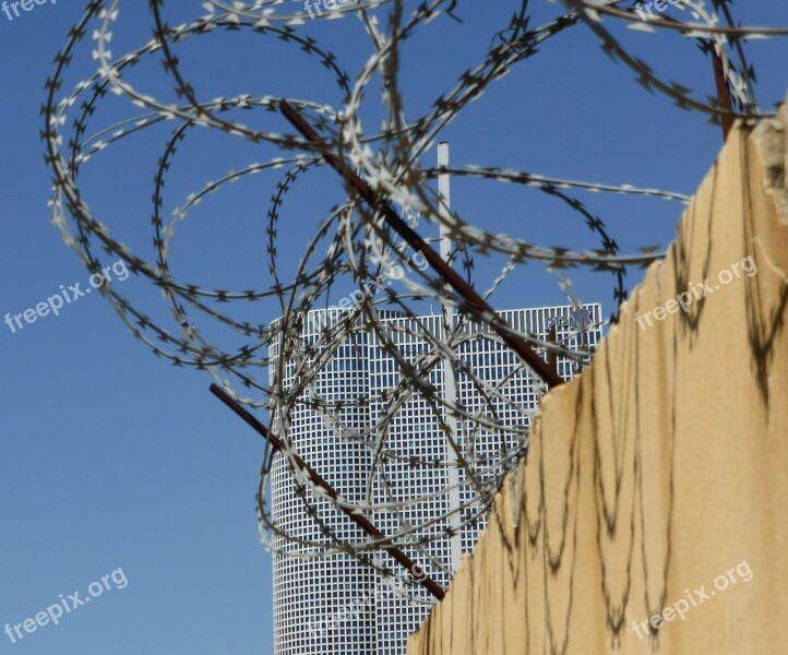 Tel Aviv Skyscraper Barbed Wire Fence Free Photos