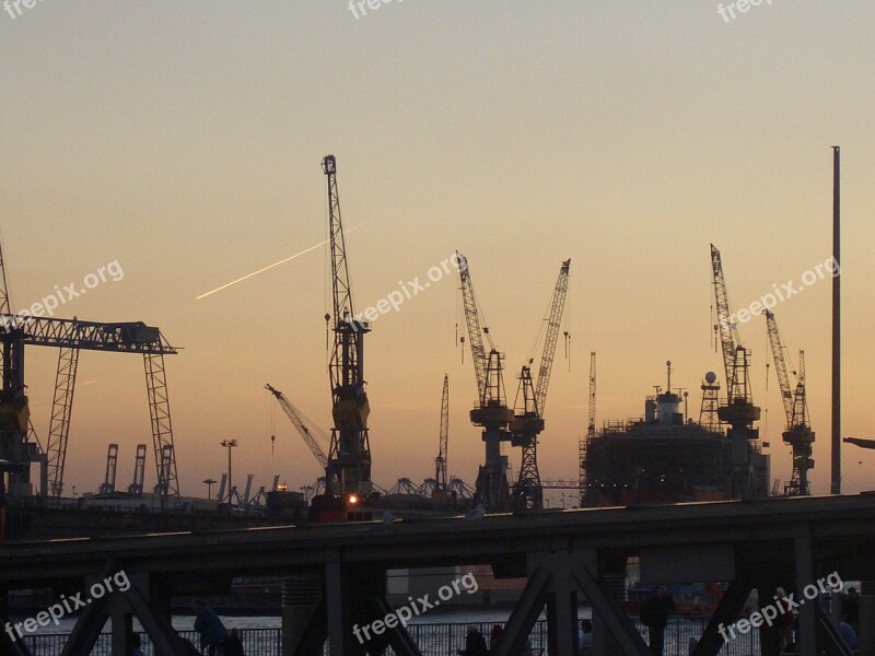 Port Harbour Cranes Germany City Hamburg