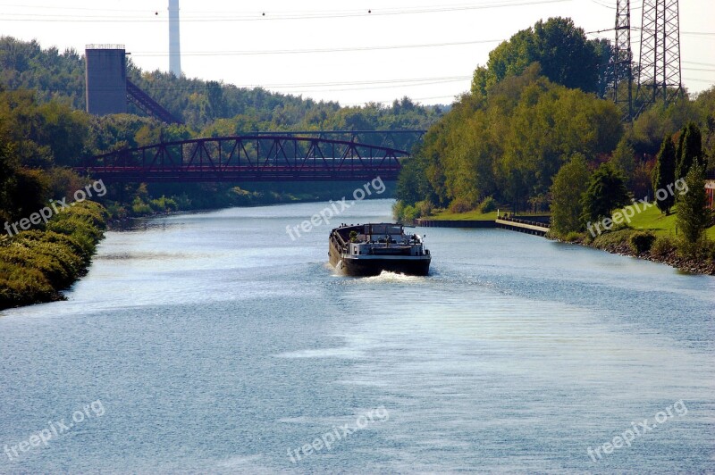 Channel Ship Rhine Herne Canal Bridge Gelsenkirchen