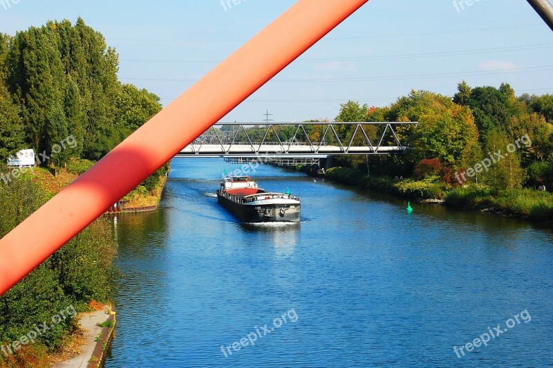 Channel Ship Rhine Herne Canal Bridge Gelsenkirchen