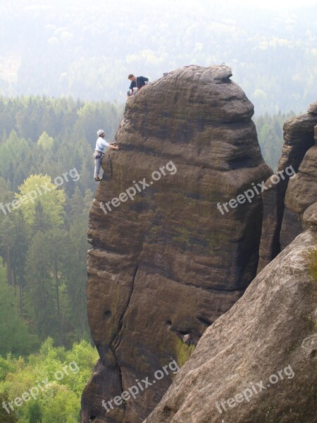 Elbe Sandstone Mountains Pfaffenstein Mountaineer Climber Climb