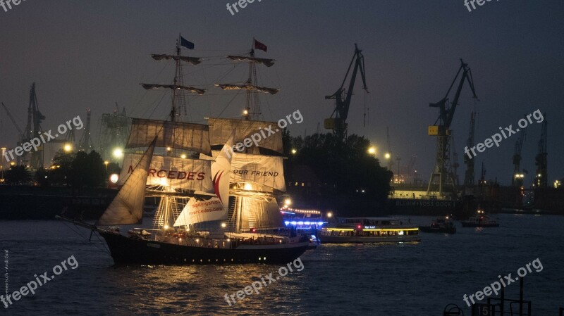 Hamburg Night Hafengeburtstag Sailing Vessel Sail