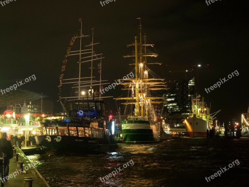 Hamburg Night Hafengeburtstag Sailing Vessel Sail