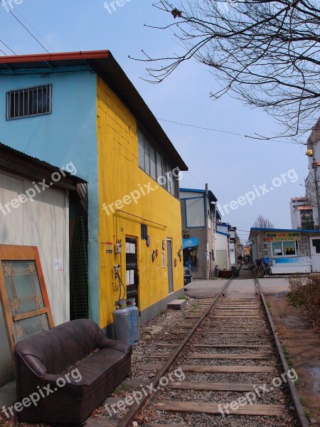 Railway Mural Yellow Building The Old Road