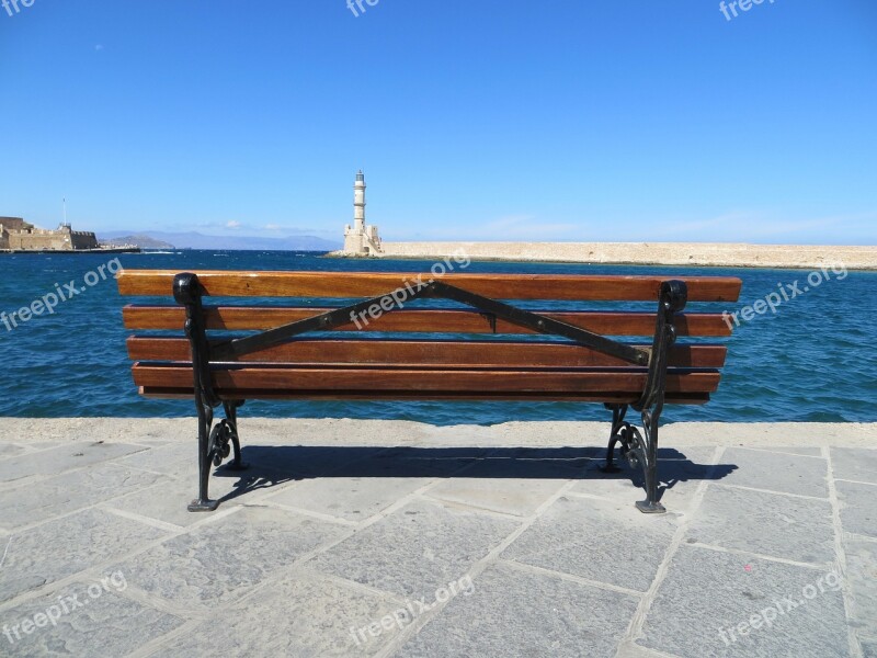 Bench Sea Crete Promenade Free Photos