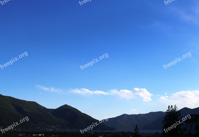 Panorama Lake Lago Maggiore Mountains Clouds