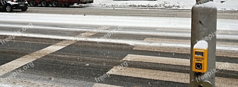 Pedestrian Crossing Cars Winter Road Snow